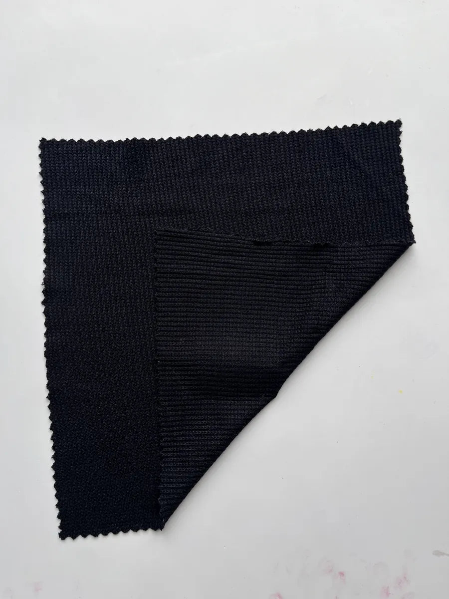 Black Cotton Polyester Waffle Knit Fabric | 290GSM