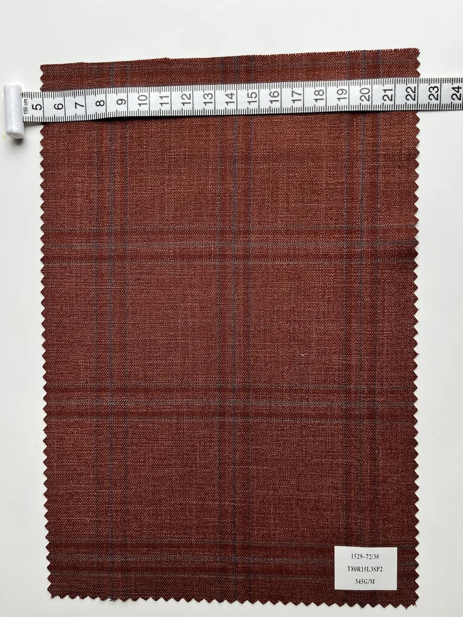 Espresso Brown Plaid Woven Suiting Fabric 345G/M