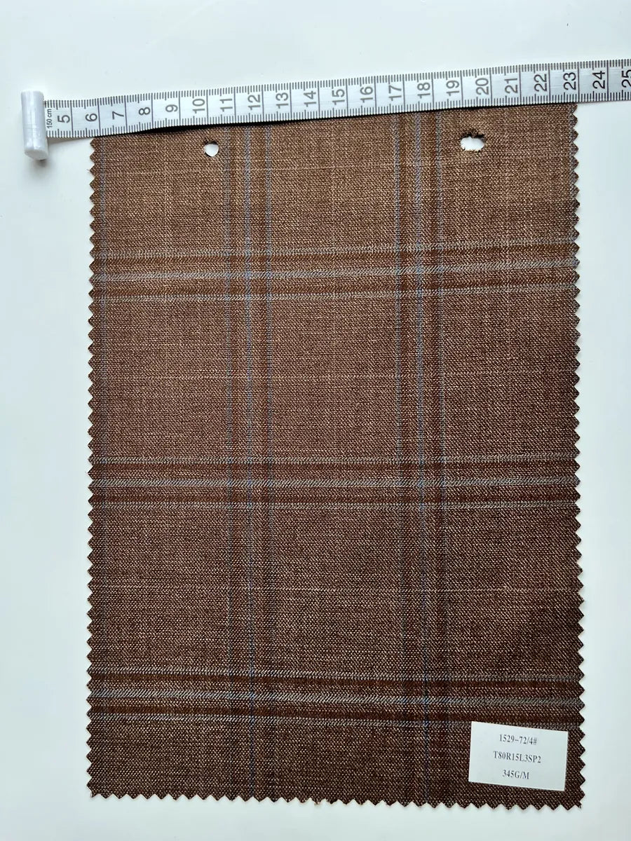 Espresso Brown Plaid Woven Suiting Fabric 345G/M