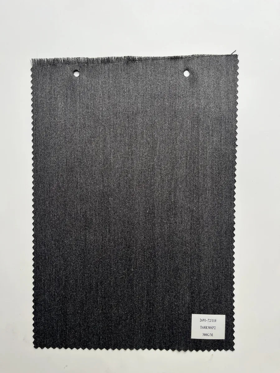 Charcoal Black Herringbone Woven Suiting Fabric 300G/M