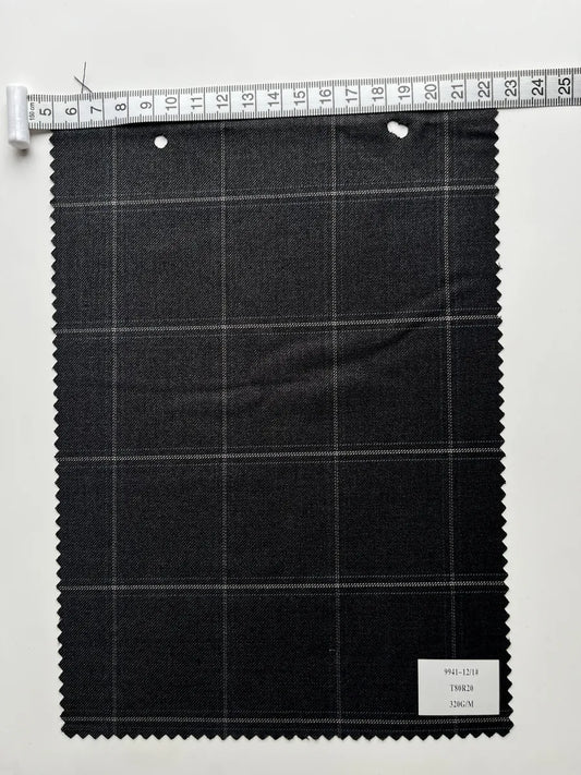 Charcoal Black Plaid Woven Suiting Fabric 320G/M