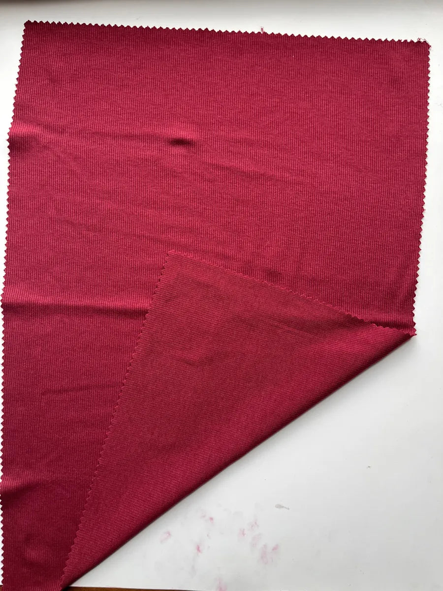 Burgundy 2x2 Stretch Rib Knit Fabric | 240GSM